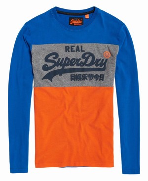 Superdry Vintage Logo Panel Hosszú Ujjú Férfi Pólók Kék/Szürke/Narancssárga | ZDEWM0975